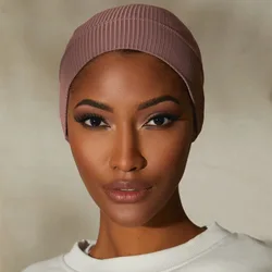 Textured Ribbled Under Scarf Muslim Women's Inner Hijab Cap Elastic Underscarf Bonnet Ladies Head Wraps Soild Color Turban Hat