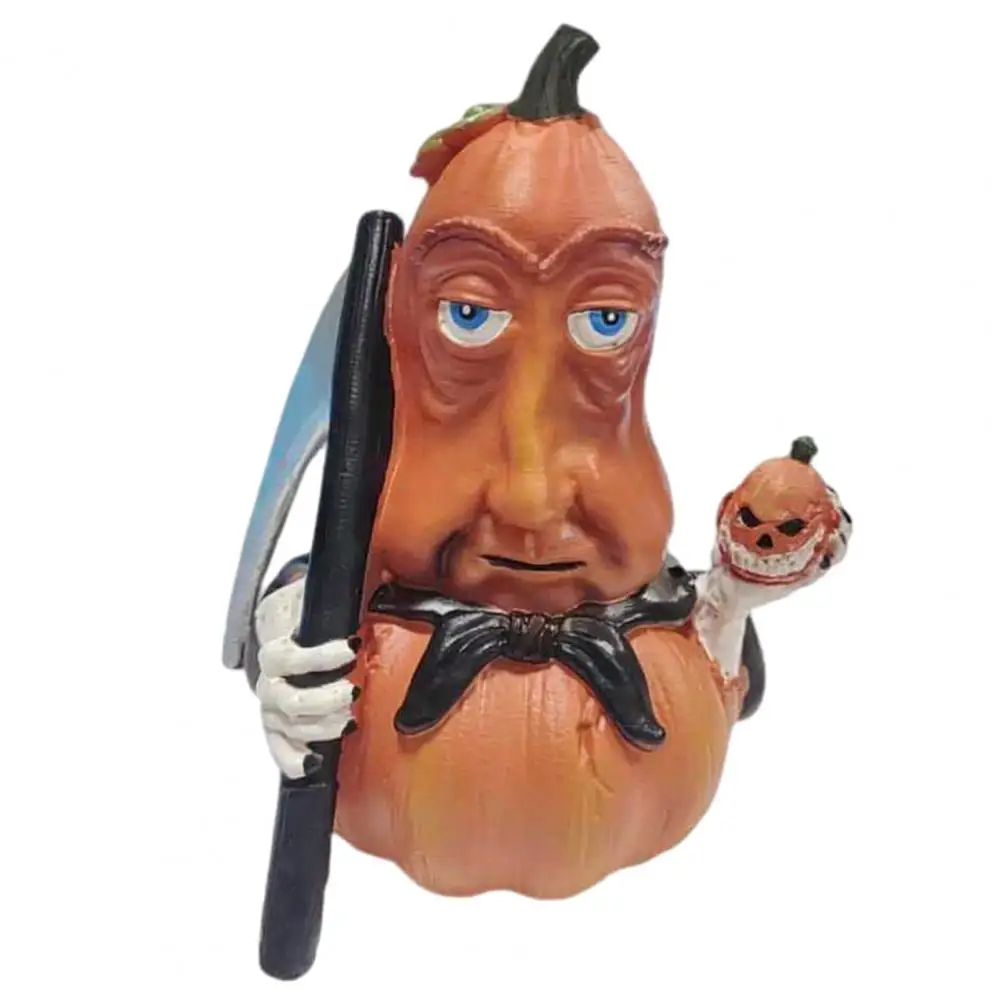 Halloween Pumpkin Ornament Halloween Decor Statue Halloween Cartoon Pumpkin Figurine Spooky Winged Broom Sickle for Holiday