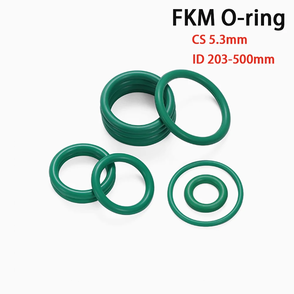 

CS 5.3mm Green FKM Rubber O-Ring Gasket ID 203-500mm fluororubber O-Rings Sealing Gasket Oil Resistant Acid & Alkali Resistant