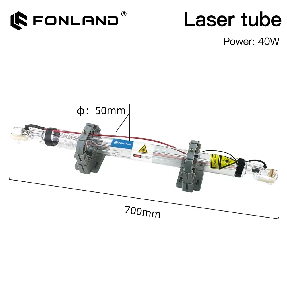 Imagem -02 - Fonland Tubo Laser Co2 40w Comprimento 700 mm Lâmpada Laser de Vidro para Máquina de Corte e Gravação a Laser Co2 Série K40 Garantia de Danos