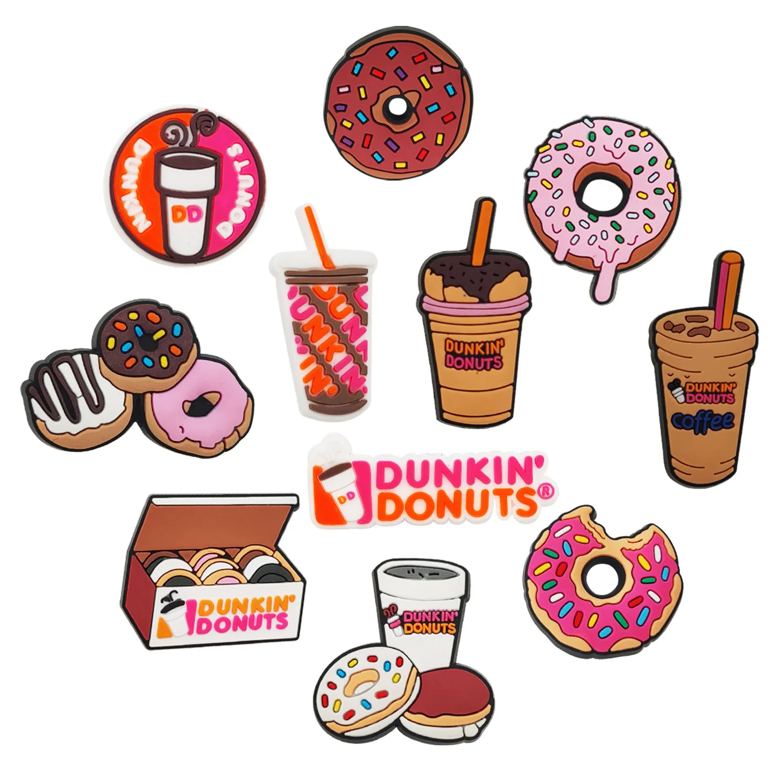 11Pcs Donuts Series Shoe Charms For Shoe Key Chain Sandals Beach Bags,PVC DIY Shoe Decorations Accessories Shoes Pin
