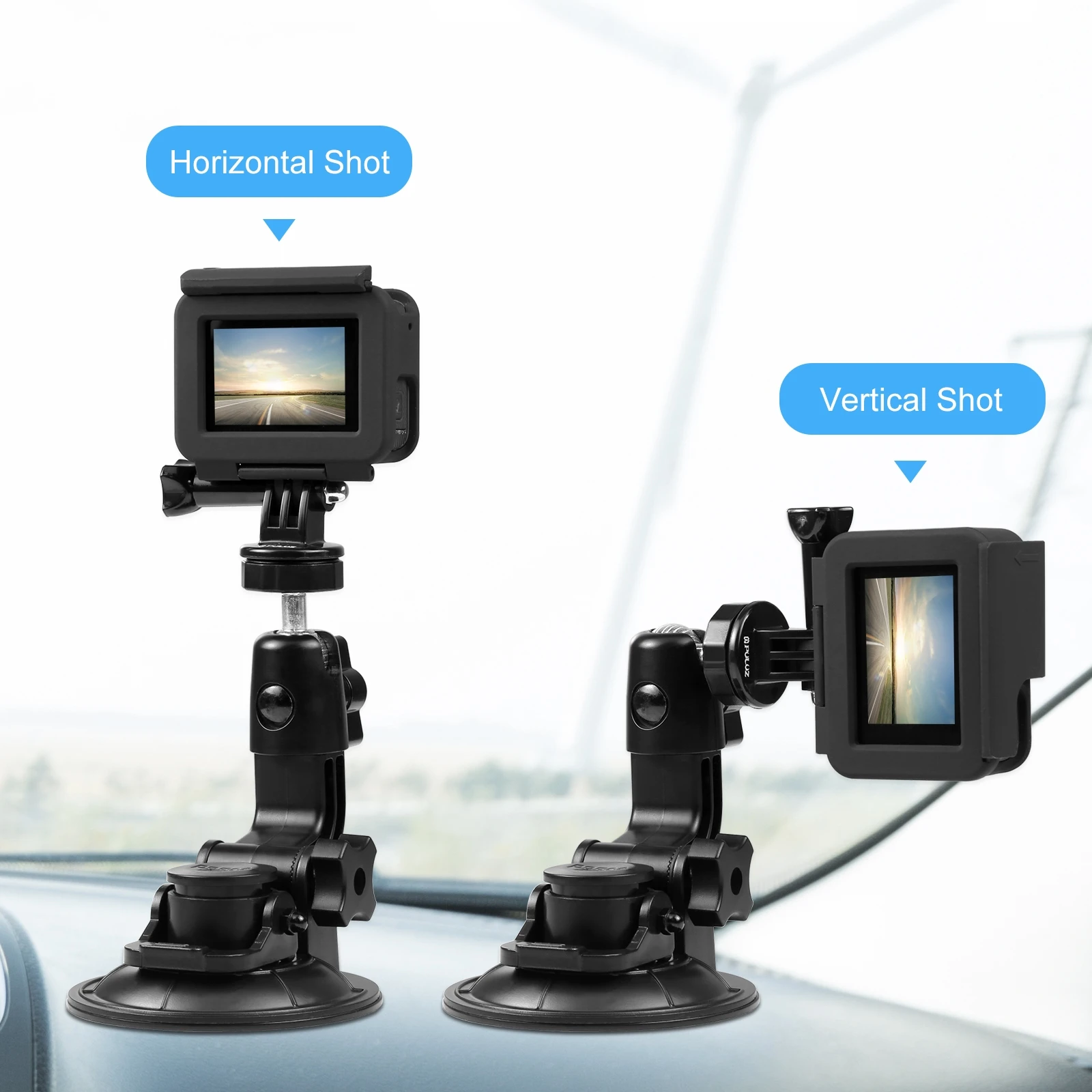 PULUZ Car Suction Cup Mount with Phone Clamp / Screw / Tripod Adapter for Phone Action Cameras