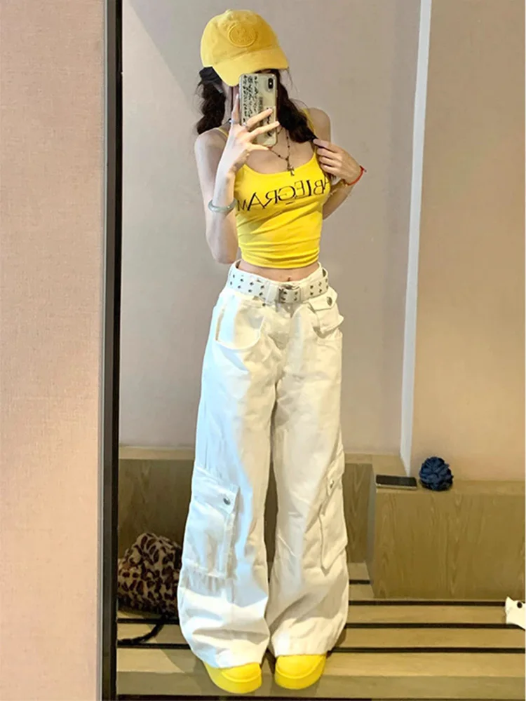 Amerikaanse High Street Casual werkbroek Dames Lente Zomer Nieuw ontwerp Zware multi-ket losse broek met wijde pijpen