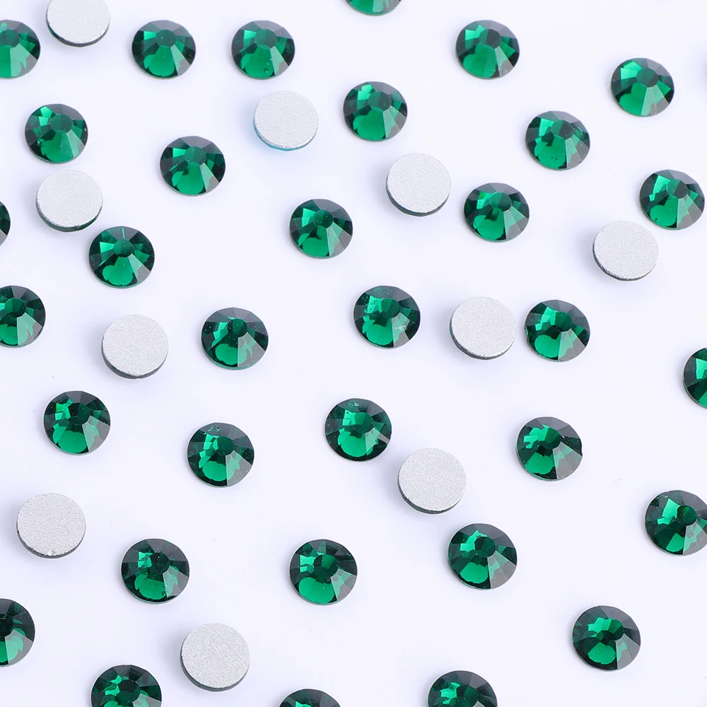 SS3-SS60 Glass Non Hotfix Rhinestone Dark Green Flatback Glitter Crystals Rhinetone Glue on Diamond Strass DIY Nail Accessories