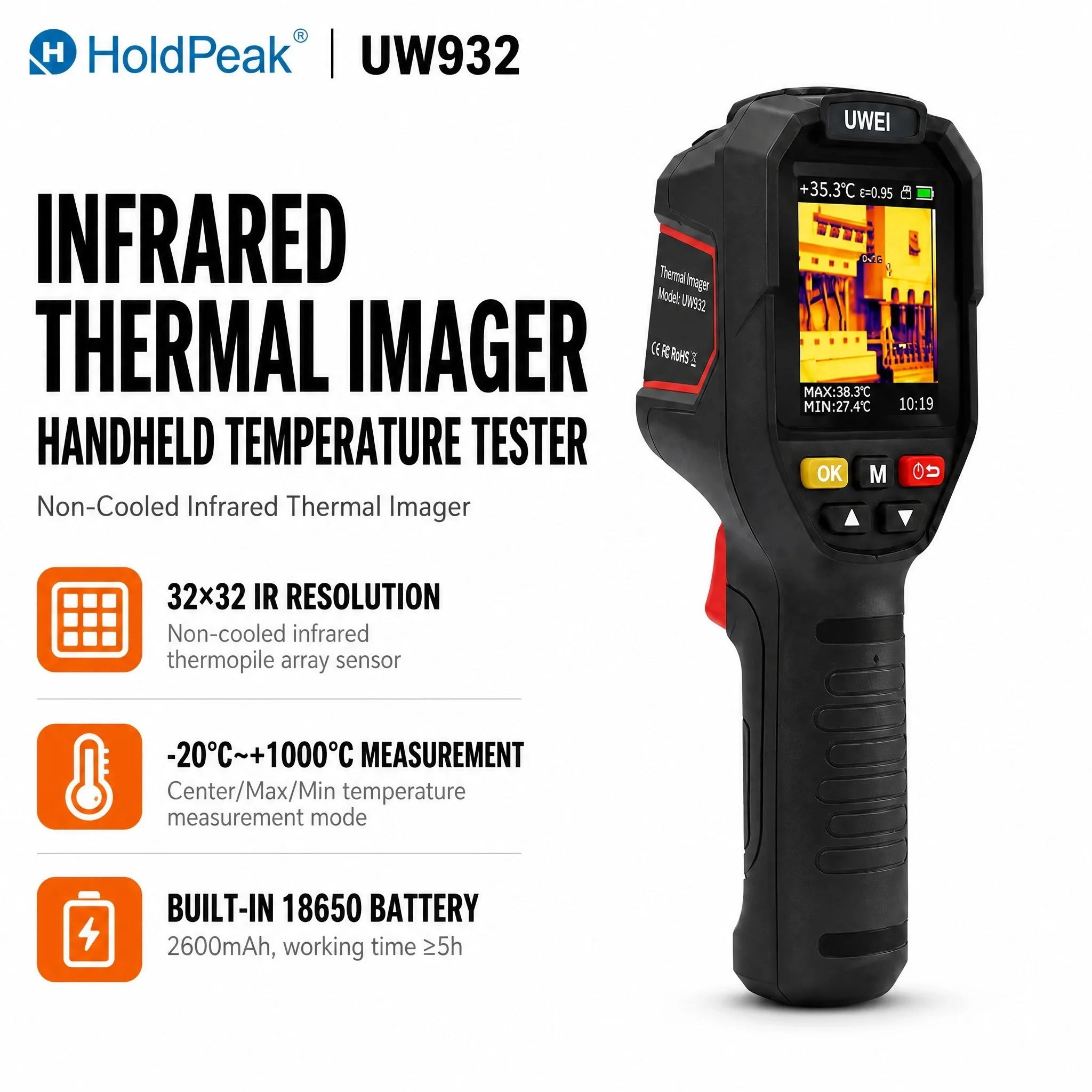 Handheld Thermal Imager 32x32 -20~1000℃ 2.8