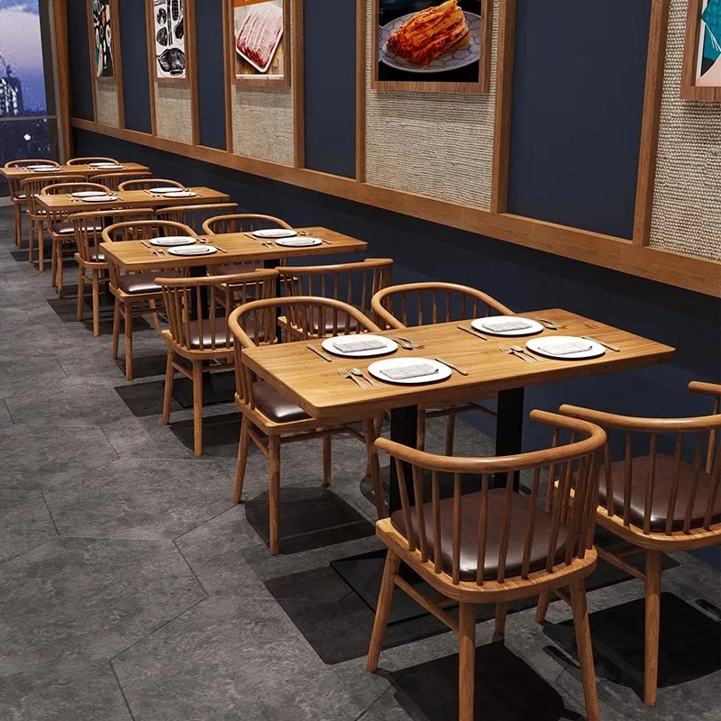 

Customization Commercial Restaurant Furniture Solid Wood Chair and Table Set Strong Dining Backrest Coffee Chair