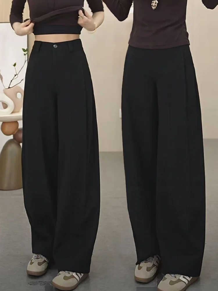 

Шерстяные брюки с высокой талией и широкими штанинами, осенне-зимние, повседневные, утепленные, для офиса, женские