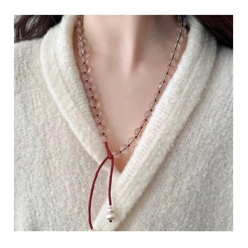 

Delicate Aesthetic Clean Body White Water Beaded Gourd Necklace Women's Crystal Clear Fashion Versatile Red Braided Rope Collarb