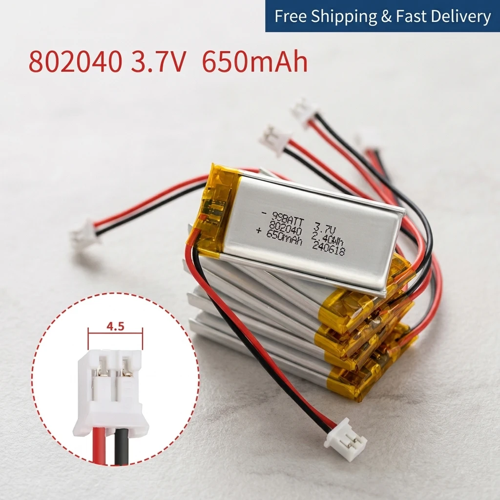10Pcs 3.7V 650mAh 802040 Lipo Battery Rechargeable Lithium Polymer Soft Pack for Electronic Toys & VR Glasses