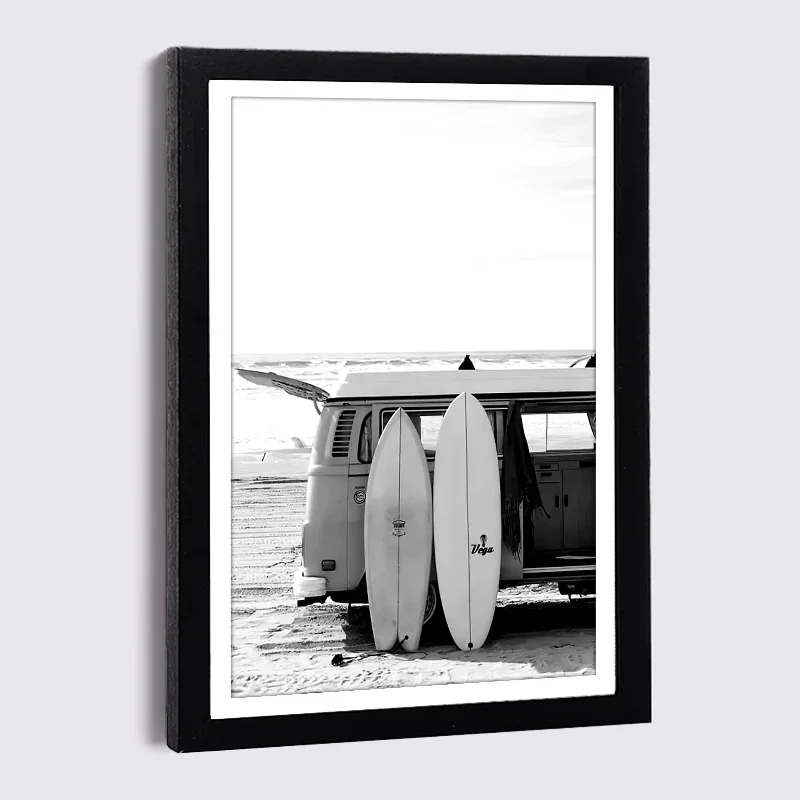 Marco de fotos negro A4, 13x18cm, 6x8, con póster nórdico, pintura en lienzo, playa, mar, hoja de palma, barco, caballo, marco de imagen