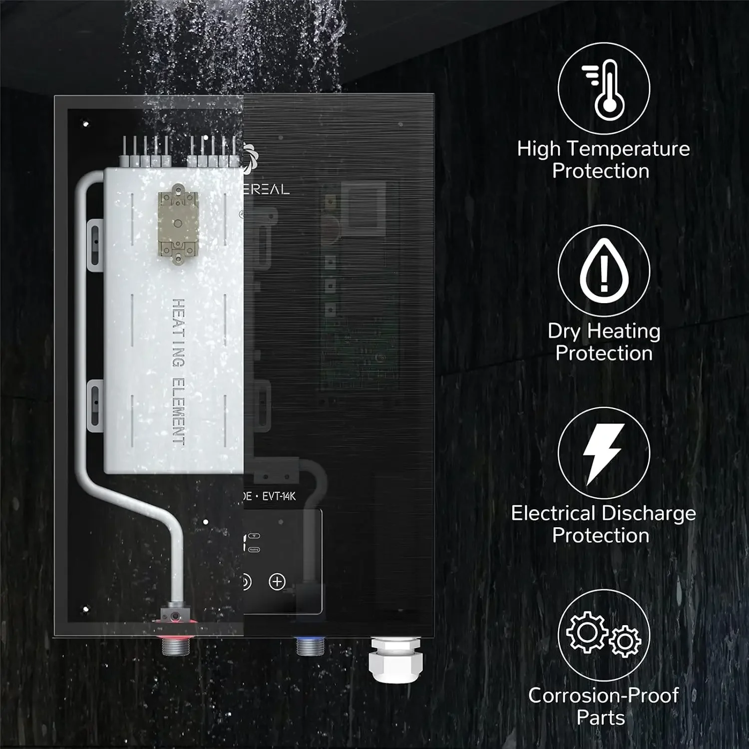 Electric Tankless Water Heater 14kW, 240Volts - Endless On-Demand Hot Water - Self Modulates to Save Energy Use - Sma