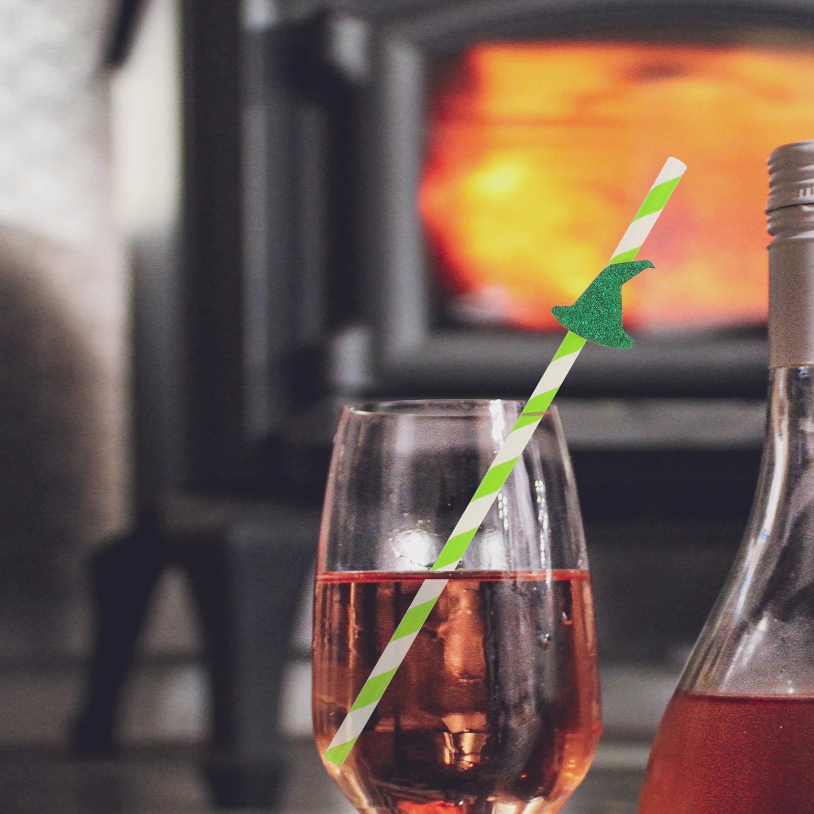 

100 Pcs Witch Hat Paper Straw Drinking Stir Straws Stripe Bar Fun Party Halloween Accessories