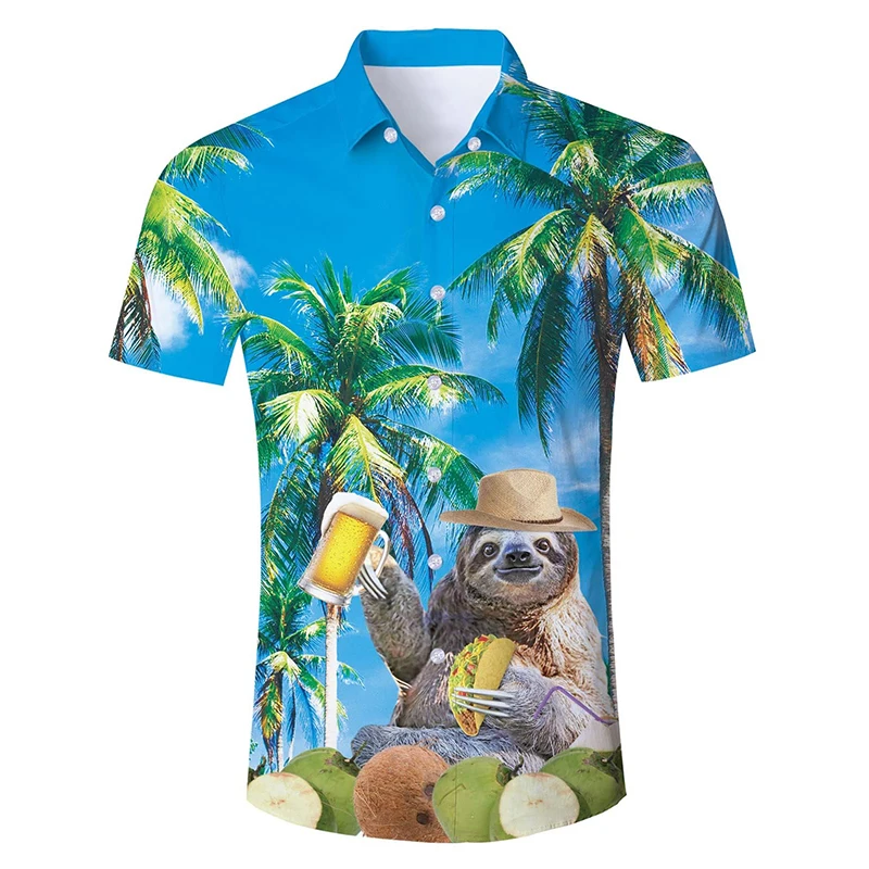 Summer Mens Hawaiian Shirts 3D Print Funny Cat Graphic Beach Shirt Casual Short Sleeve Button Down Aloha Dress T Shirts Clothes