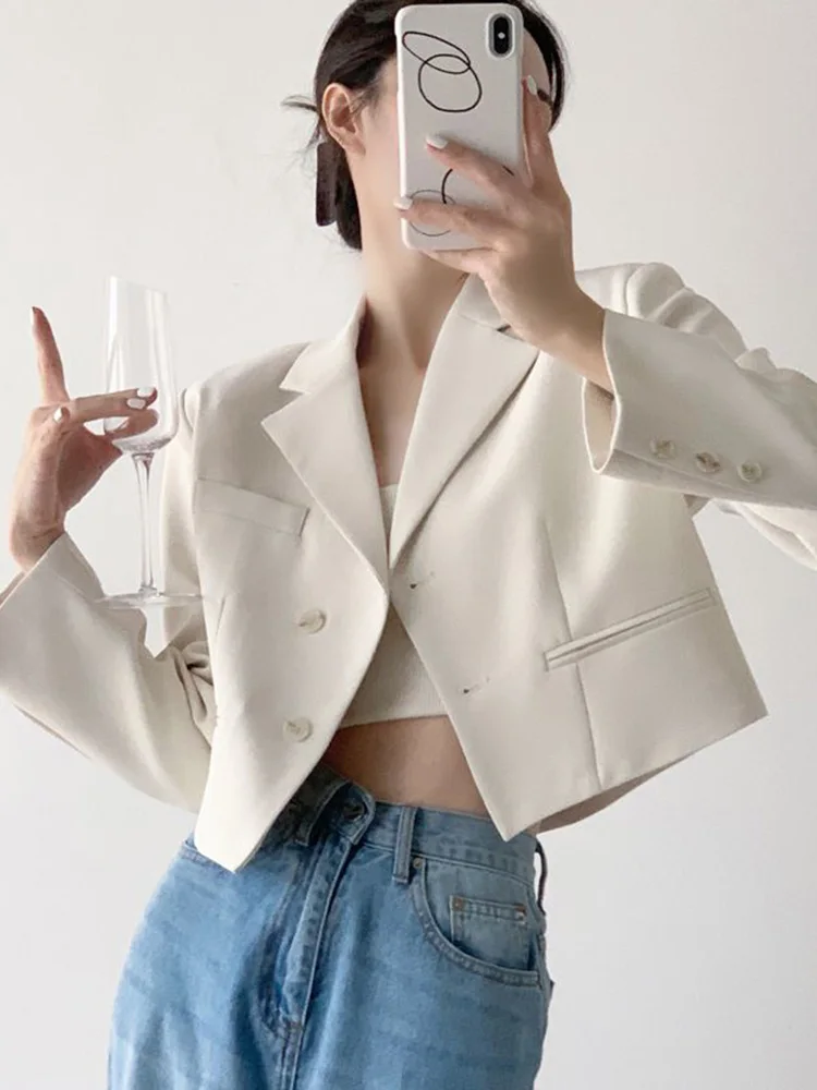 Spring Sexy Cropped Blazer Women Elegant Slim Long Sleeve Suit Coat Korean Fashion Sweet Female All Match Solid New Jacket Tops