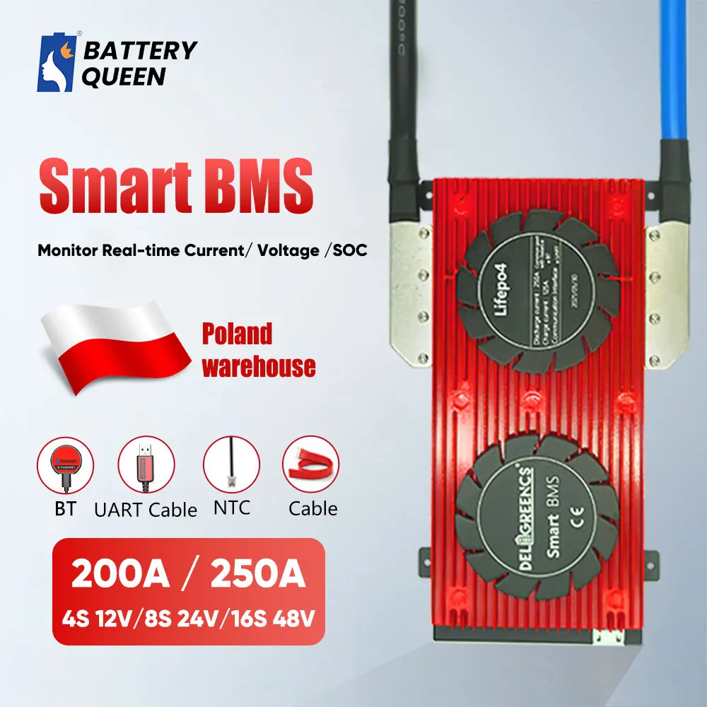 Akcje ue LiFePO4 4S 250A inteligentny BMS 8S 16S 200A Bluetooth dla 12V 24V akumulator do LiFePO4 48V akumulator Daly BMS Smart