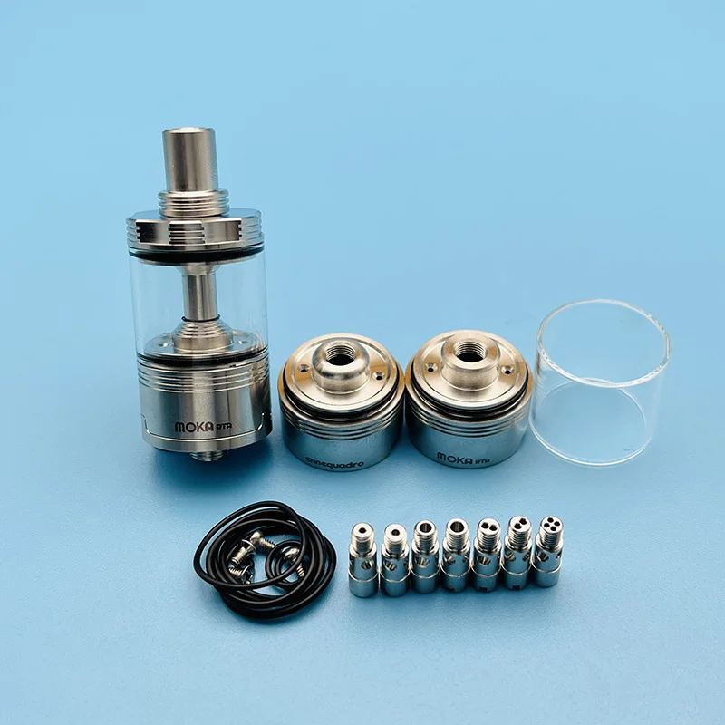 Moka MTL RTA 재건 가능한 탱크 베이프 무화기 W, 에어 핀 7 개, 챔버 3 개, 실버, 316SS, 4.5ml, 22mm