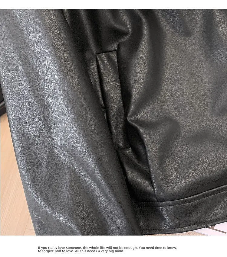 Black Pink PU Short Leather Coat Women 2025 Spring Autumn New Fashion Slim Lapel Motorcycle Jacket Ladies Zipper Outerwear B844