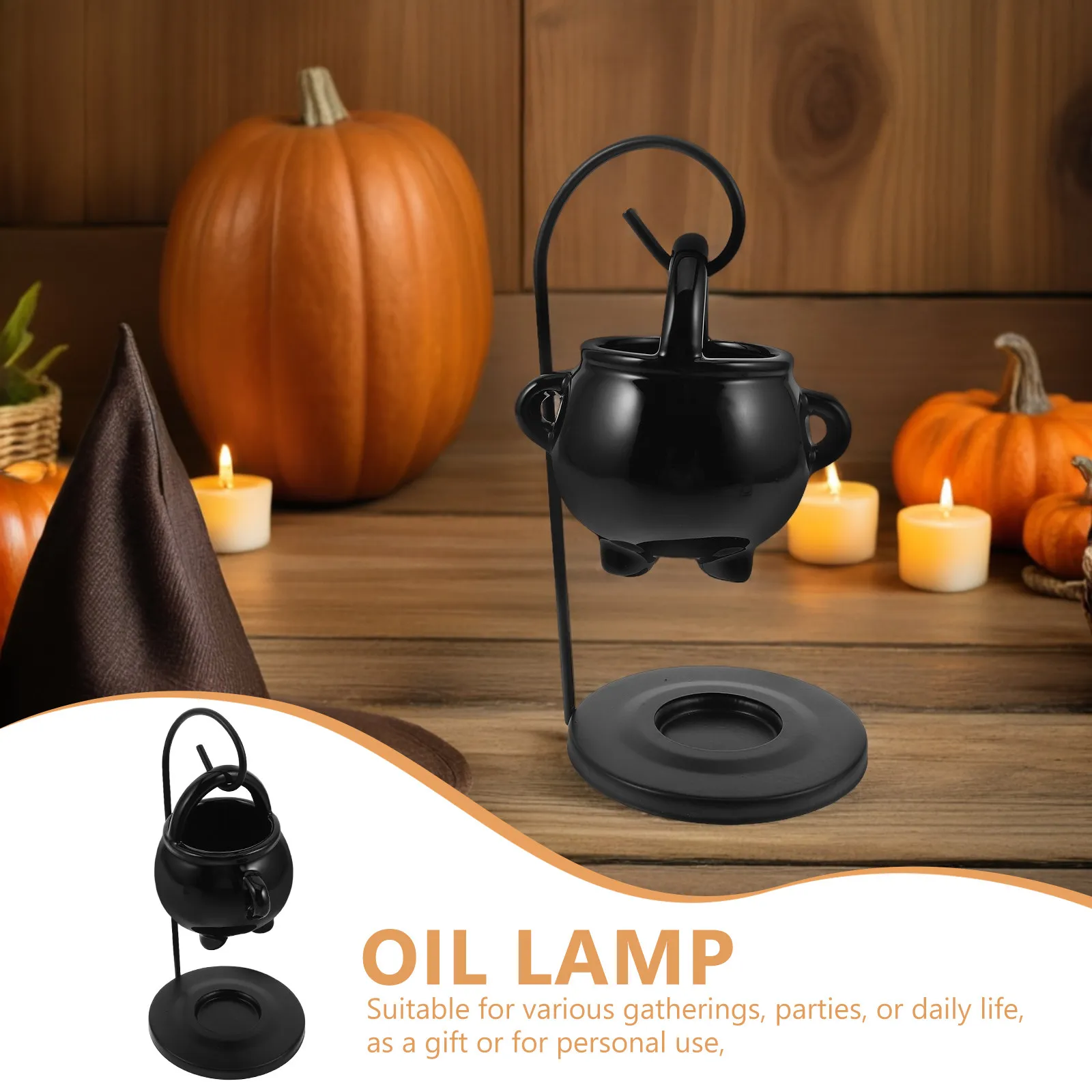 Spooky Hanging Cauldron Wax Warmer Black Essential Oil Diffuser for Scented Oil Aromatherapy Festival Decoration Tea Light