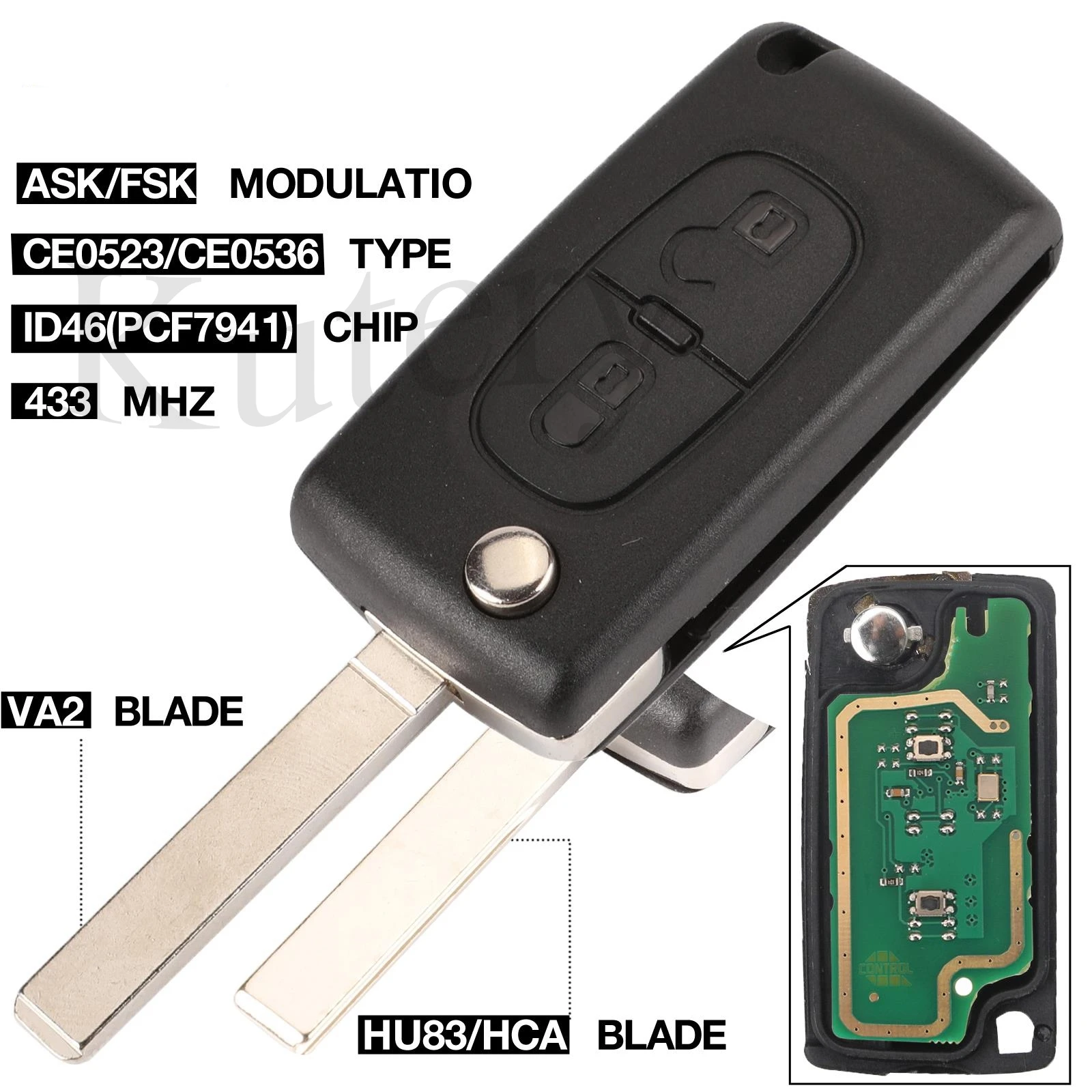 

jingyuqin 434Mhz ASK FSK 2 Button Remote Flip Key Fob For Citroen C2 C3 C4 C5 C6 C8 Xsara Picasso CE0523 Ce0536 VA2/HCA Blade