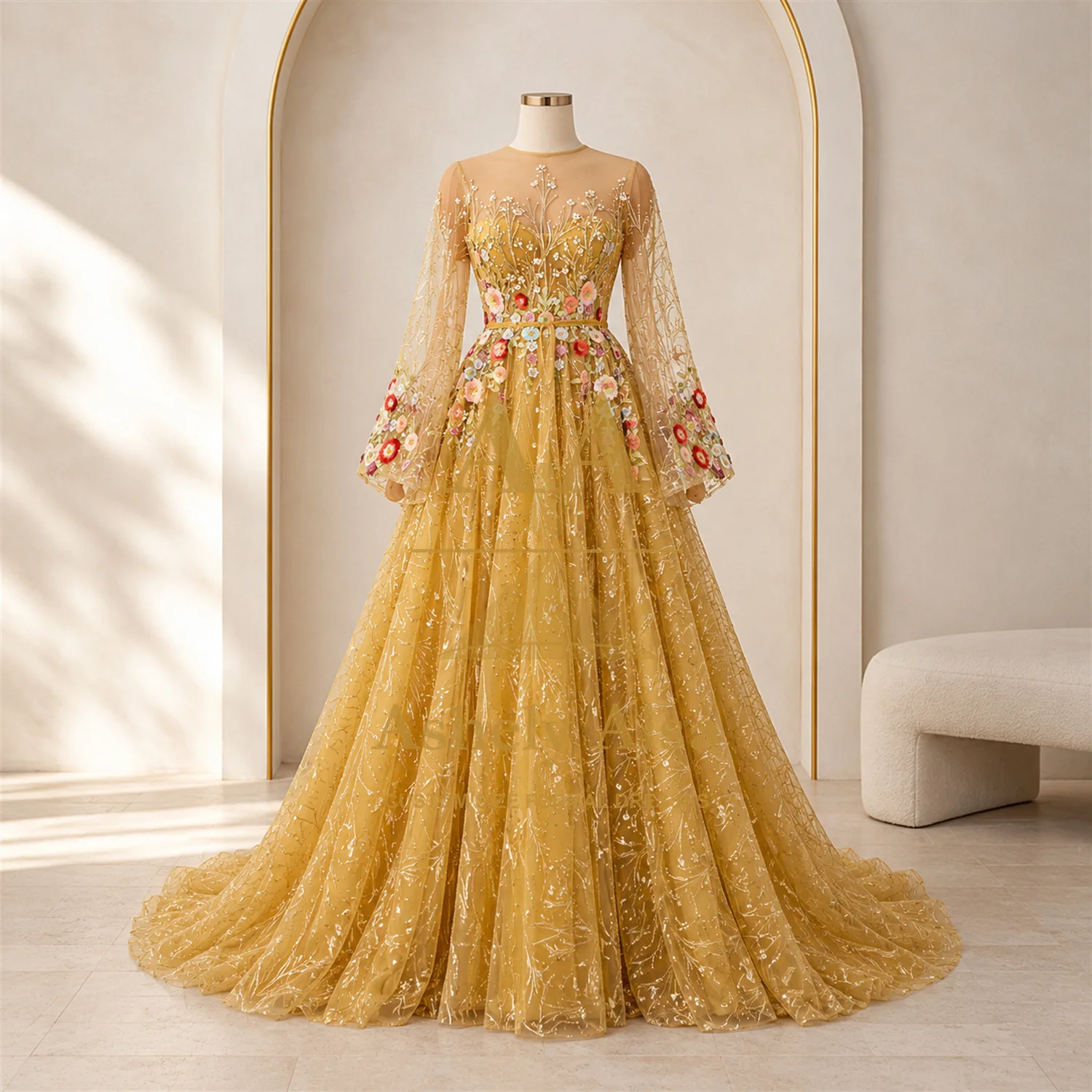 Vestido de noite amarelo doura - Embroidery Yellow Dress avaliação e preço