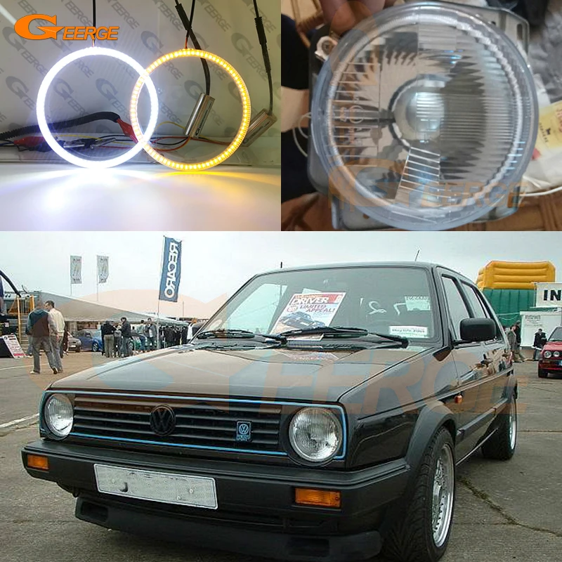 Geerge สําหรับ Volkswagen VW Golf Mk1 Mk2 GTI ยูโรไฟหน้า Ultra Bright LED Angel Eyes Halo แหวนชุดวันไฟเลี้ยวสัญญาณ