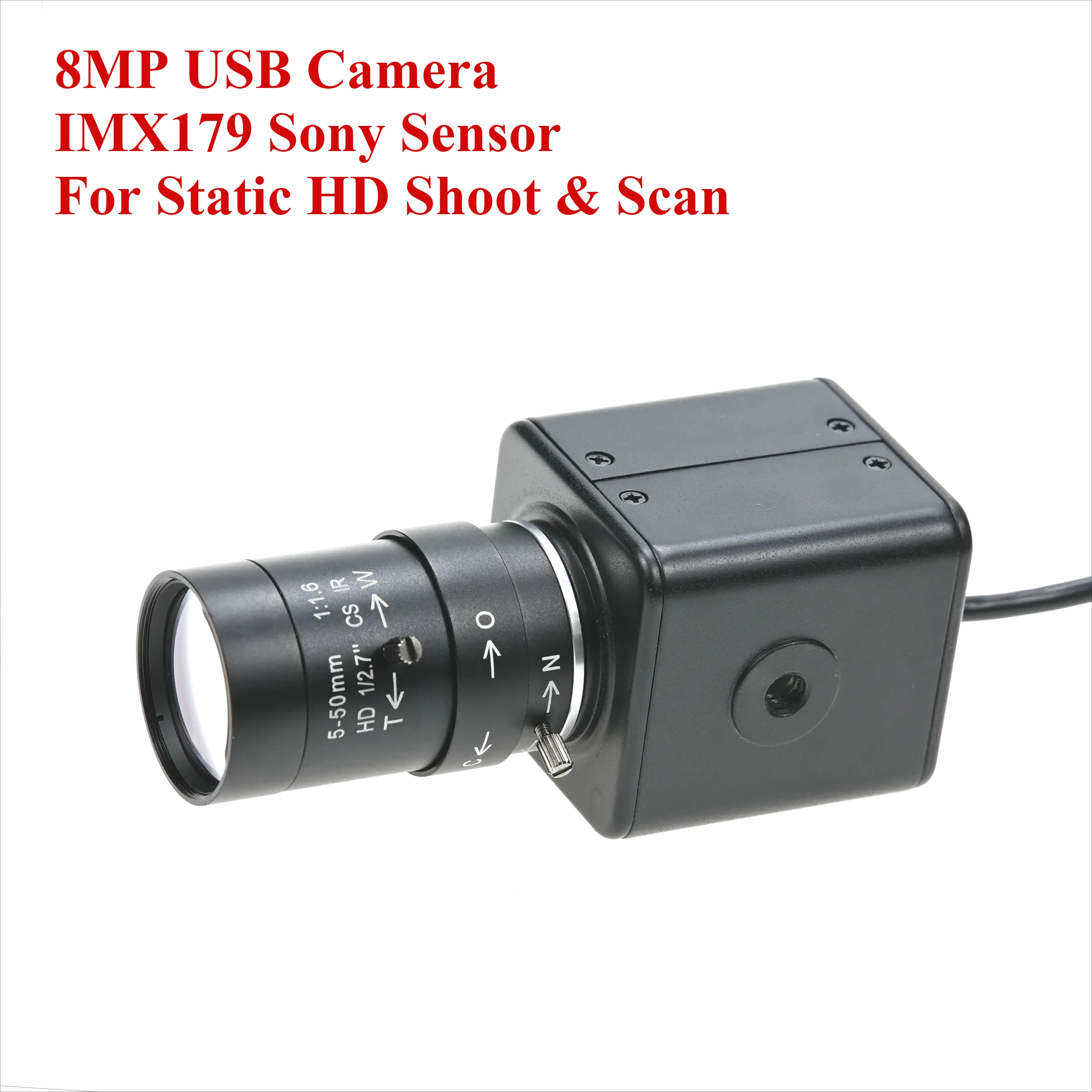 

IMX179 8MP USB Camera HD,5-50mm/2.8-12mm Zoom CS Lens,For Static HD Shoot Scan,3264x2448 15fps,Drive Free,Win/Linux/Android/RPi