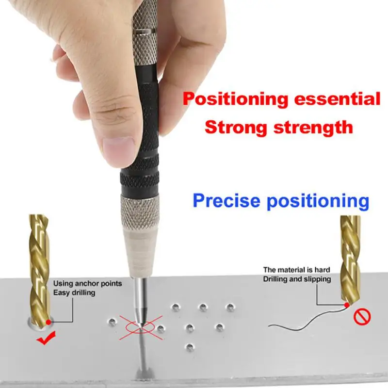 Automatic Center Punch Metal Punch Tool General Spring Loaded Marker Marking Starting Holes Woodworking Carpenter Tool Drill Bit