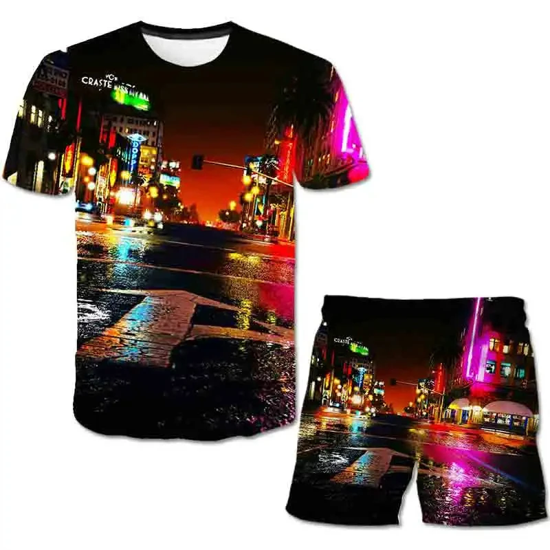 2024 New Games GTA Grand Theft Auto Vice City Men\'s Beach Shorts 2 Pcs Set 3D Print Sports Suit Summer T-shirt Shorts 2 Pcs Suit