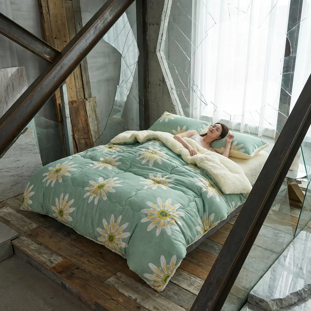 Fall Winter Bedding Blanket  Cozy Gentle Floral Snowflake Design for Bedroom and Guest Accommodations.