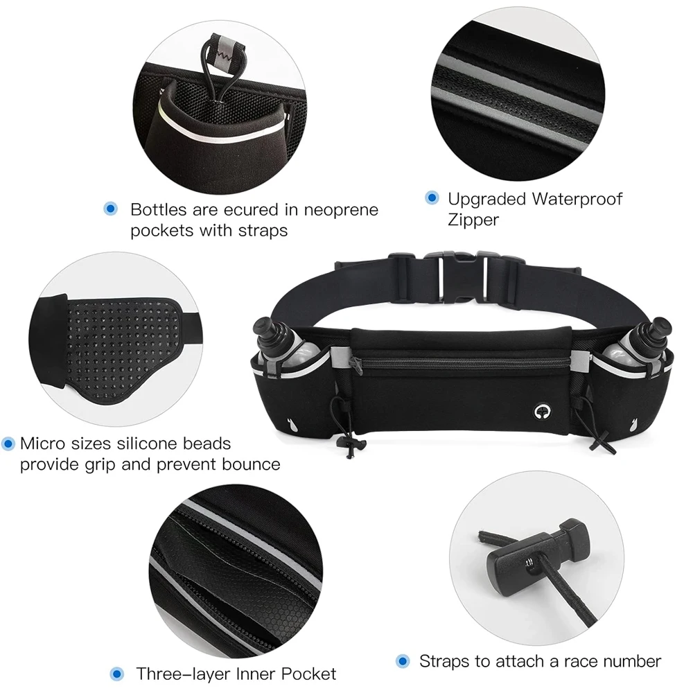 1PC Running Belt with Water Bottles - Hands Free Fanny Pack for HikinTravel,Adjustable Water Resistant Waist Pouch for Phone Key