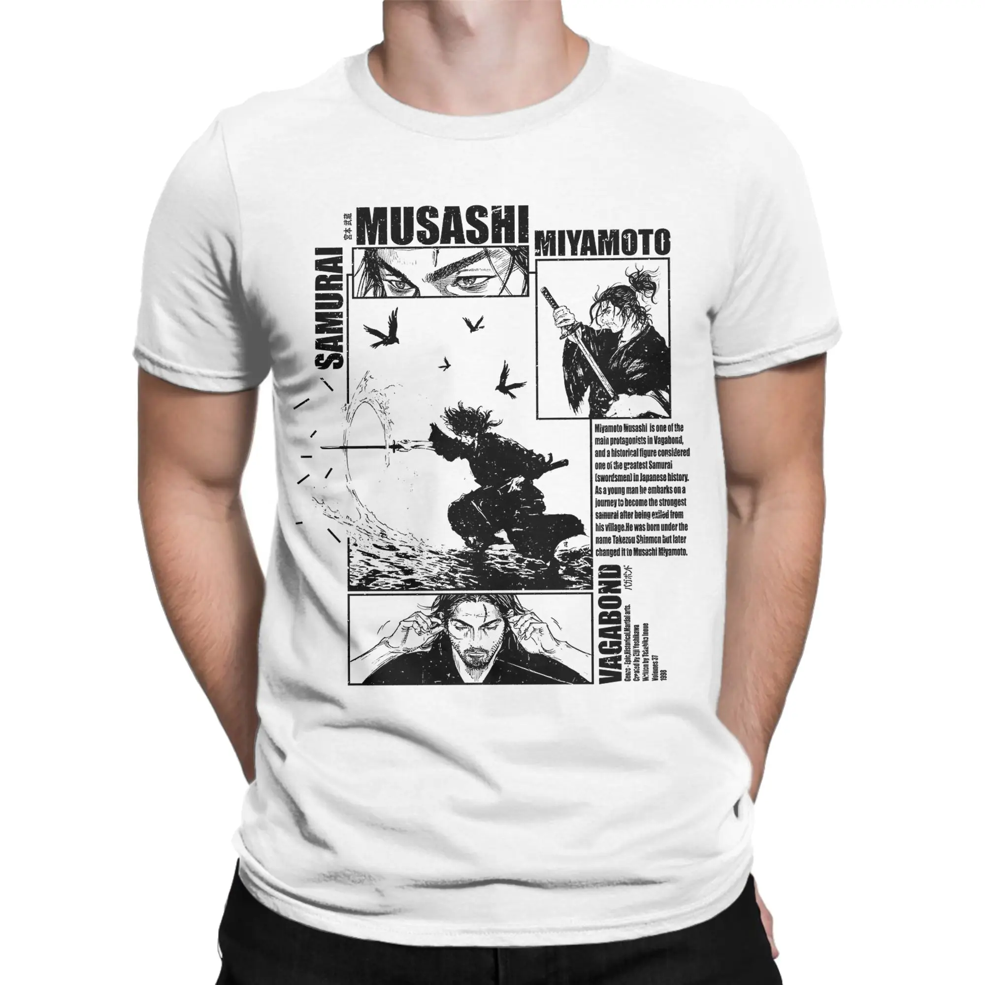 Camisetas Musashi Miyamoto Vagabond para hombre, camiseta informal de algodón puro, camiseta con cuello redondo, camisetas de manga corta con estampado gráfico