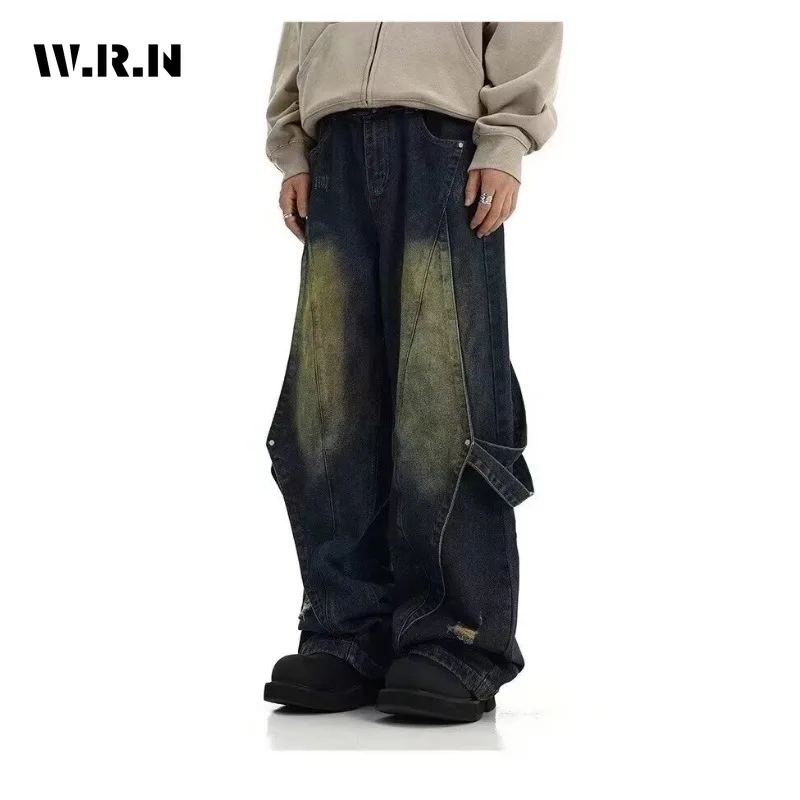 

American Retro High Waist Oversized Jeans Pants For Women Casual 2000s Baggy Y2K Wide Leg Grunge Belted Punk Denim Trouser