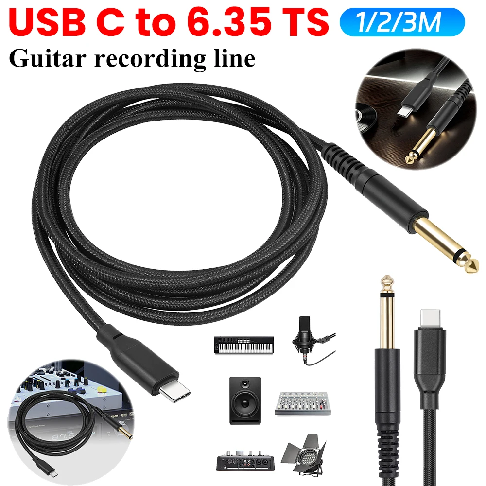 Cable de Audio para guitarra TS, 1/2/3M, tipo C a 6,35mm, tipo C a 6,35mm, 1/4 pulgadas, para grabación de Audio, bajo, Piano Electrónico