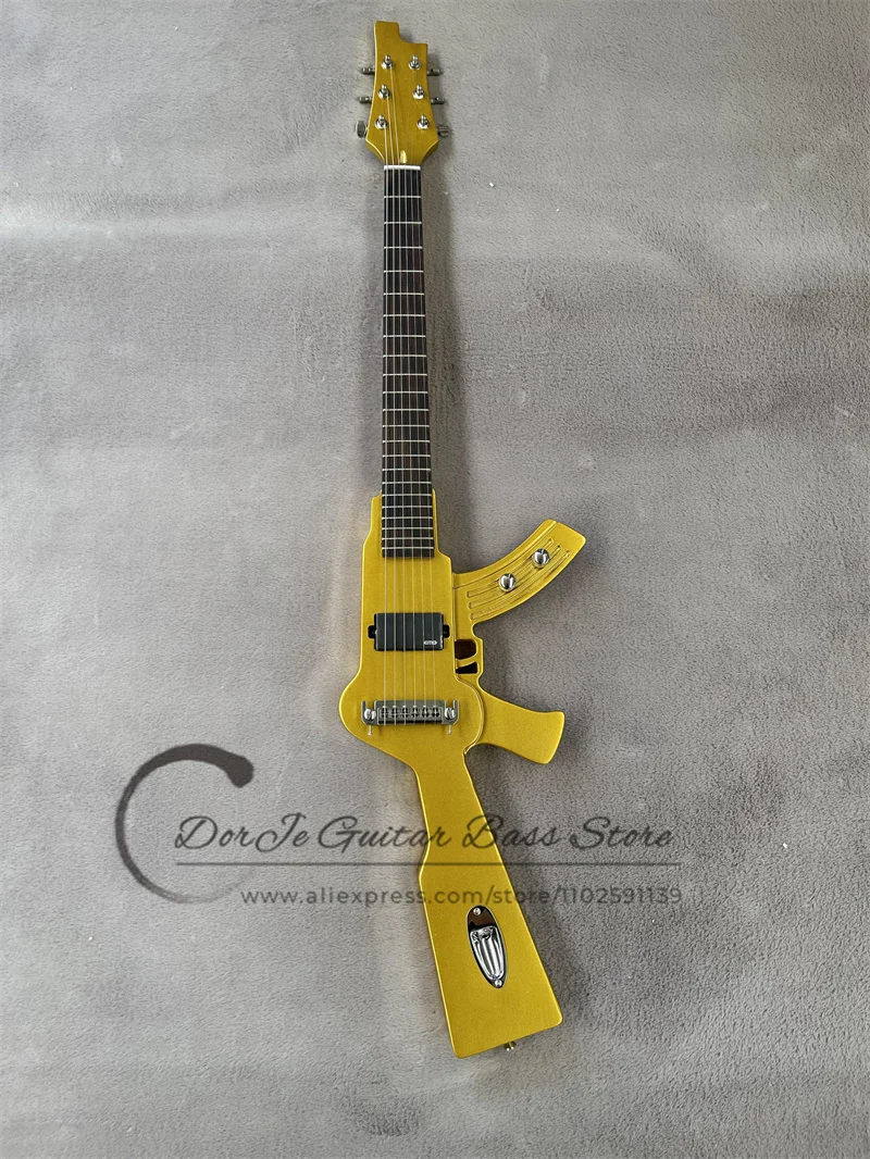 Golden Electric Guitar Gun Guitar Maple Neck Basswood Body Fixed Bridge Colseed Pickup Rosewood Fingerboard