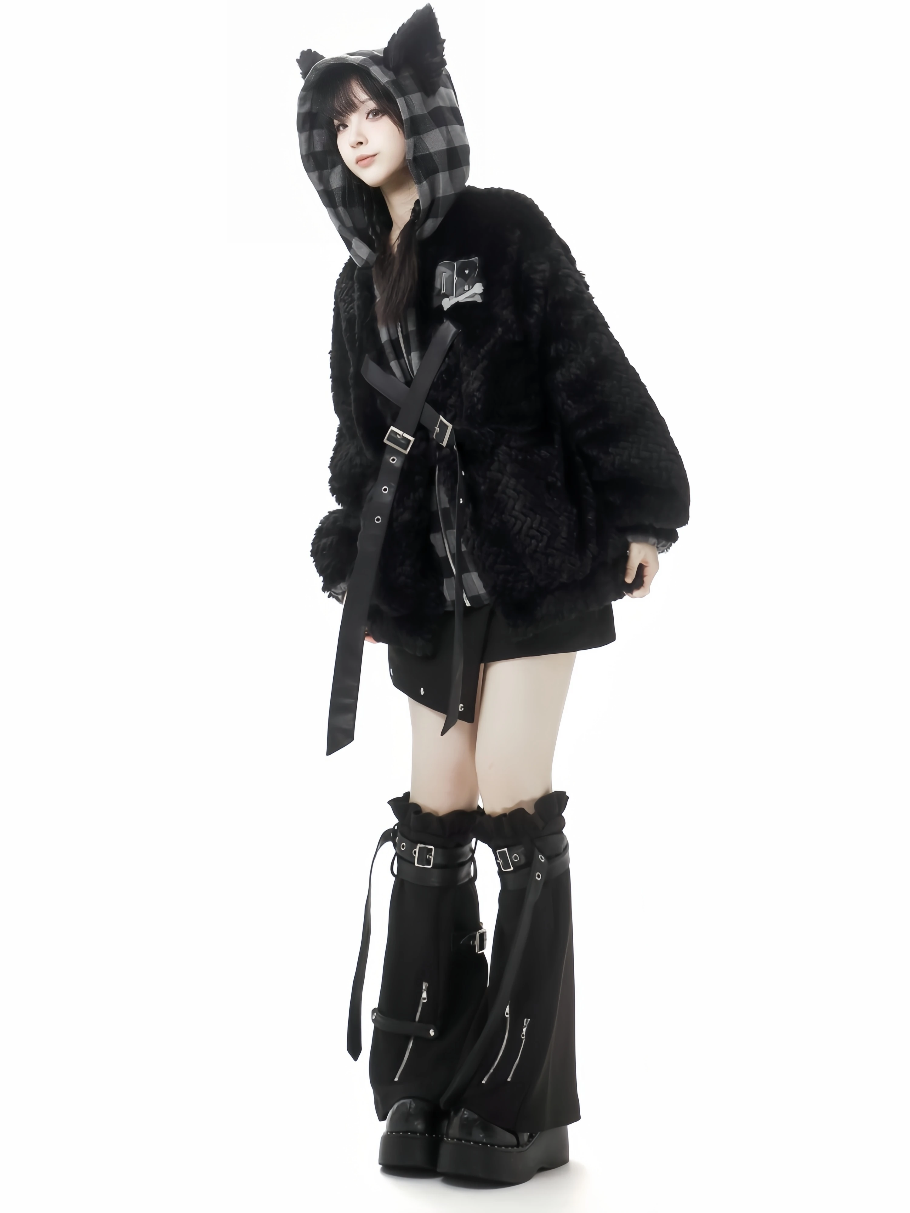 Оригинальный дизайн, милое крутое пальто из искусственного меха в стиле панк, осень-зима, новая теплая утепленная меховая куртка для девочек, плюшевая толстовка, брюки, юбки