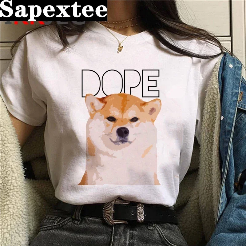 Cute Shiba Inu Doge t shirt clothes female grunge white t shirt couple clothes harajuku kawaii t-shirt graphic tees women