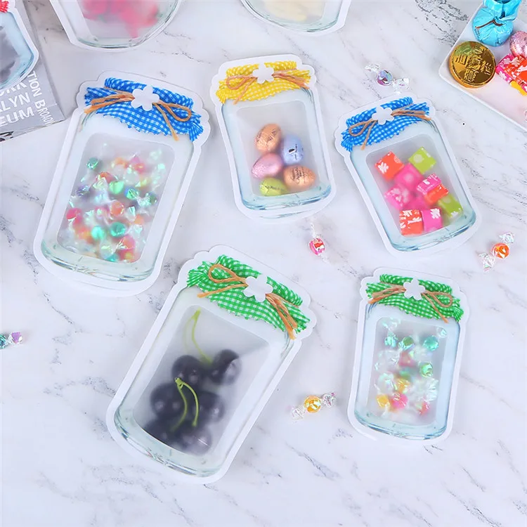 100PCS Stand Up Plastic Mason Jar Ziplock Bags Resealable Snack Sugar Cereals Spice Beaf Beans Nuts Coffee Xmas Gifts Pouches