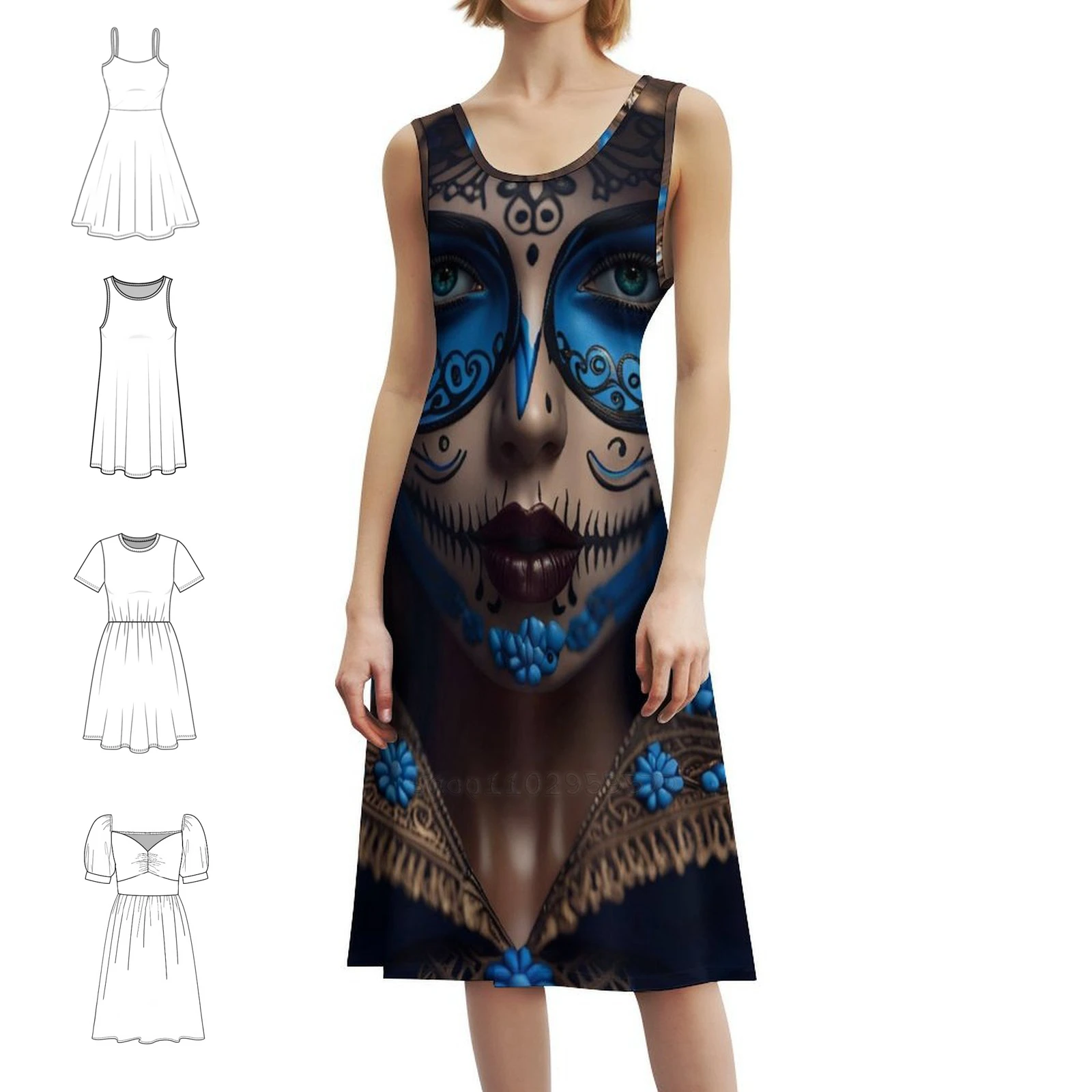 فستان كاترينا مثير للإجازات للنساء على الشاطئ وحفلات أعياد الميلاد فستان قصير كاترينا المكسيكي كاترينا يوم ميت ملابس نسائية #1