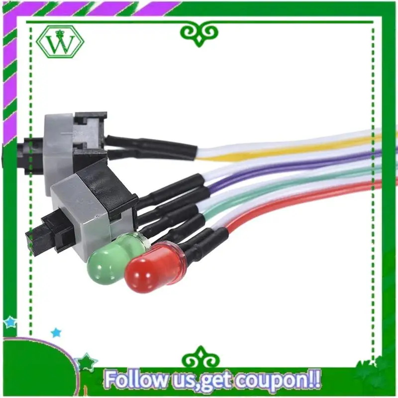 ABIK-6Pcs Computer Case ATX Power On Off Reset Switch Cable With 2 LED Light Light Red Green ATX Case Front Bezel Wire,65Cm