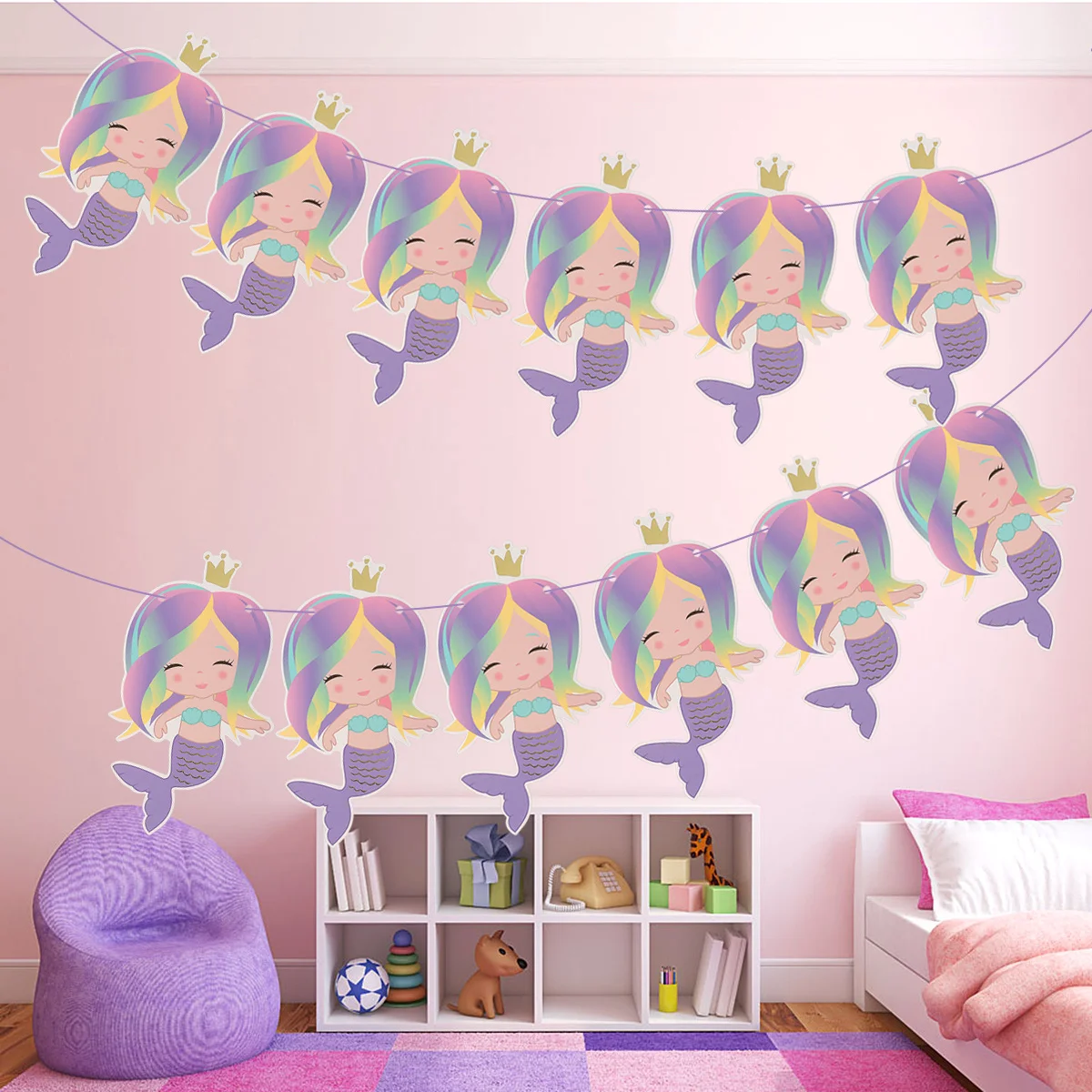 

12pcs Mermaid Shape Garland Flag Party Bunting Hanging Decoration For Birthday Baby Shower Kids Room Window
