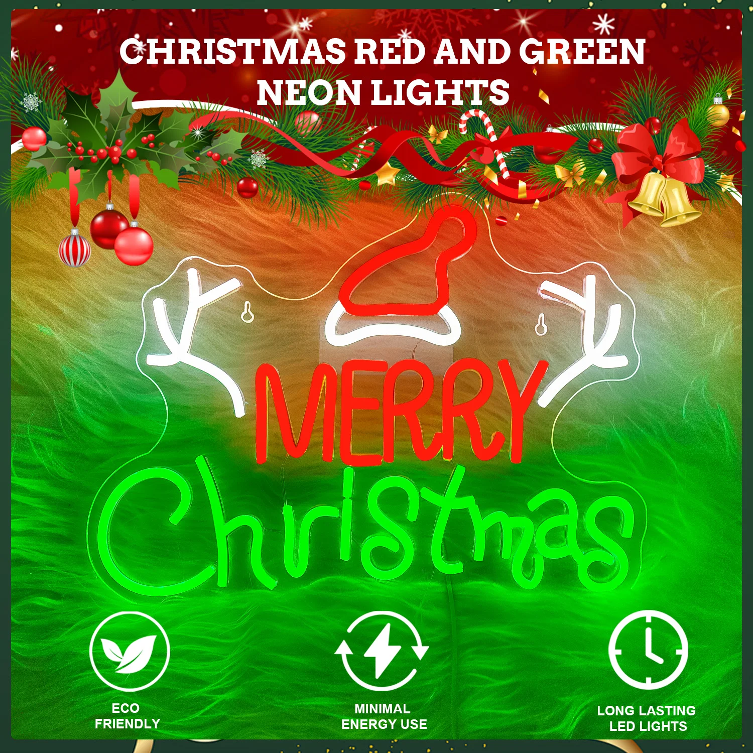 Merry Christmas Neon Led Sign คริสต์มาส Antlers Wall Decor สําหรับตกแต่งห้อง Home Party Shop ป้ายหรี่แสงได้ Xmas โลโก้ USB Power