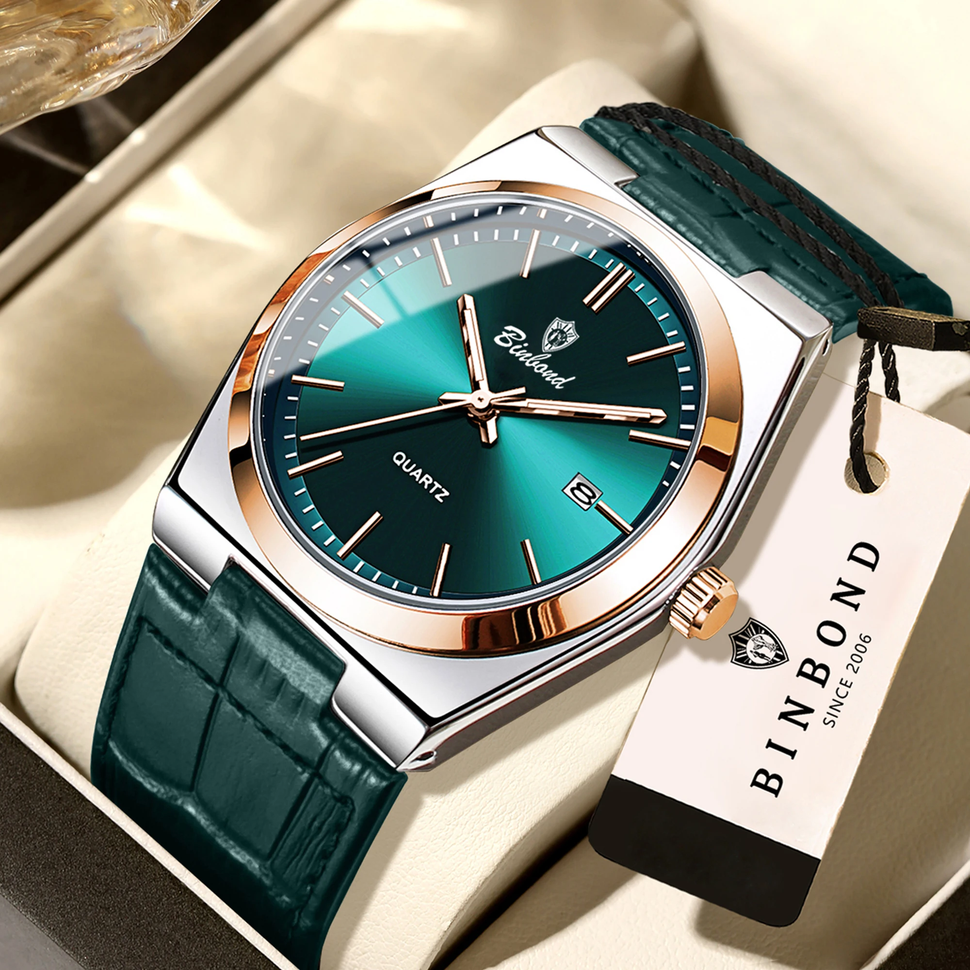 

Мужские часы BINBOND Luxury — кварцевые, водонепроницаемые, с подсветкой, автоматической датой, кожаным ремешком, модные, повседневные, спортивные.