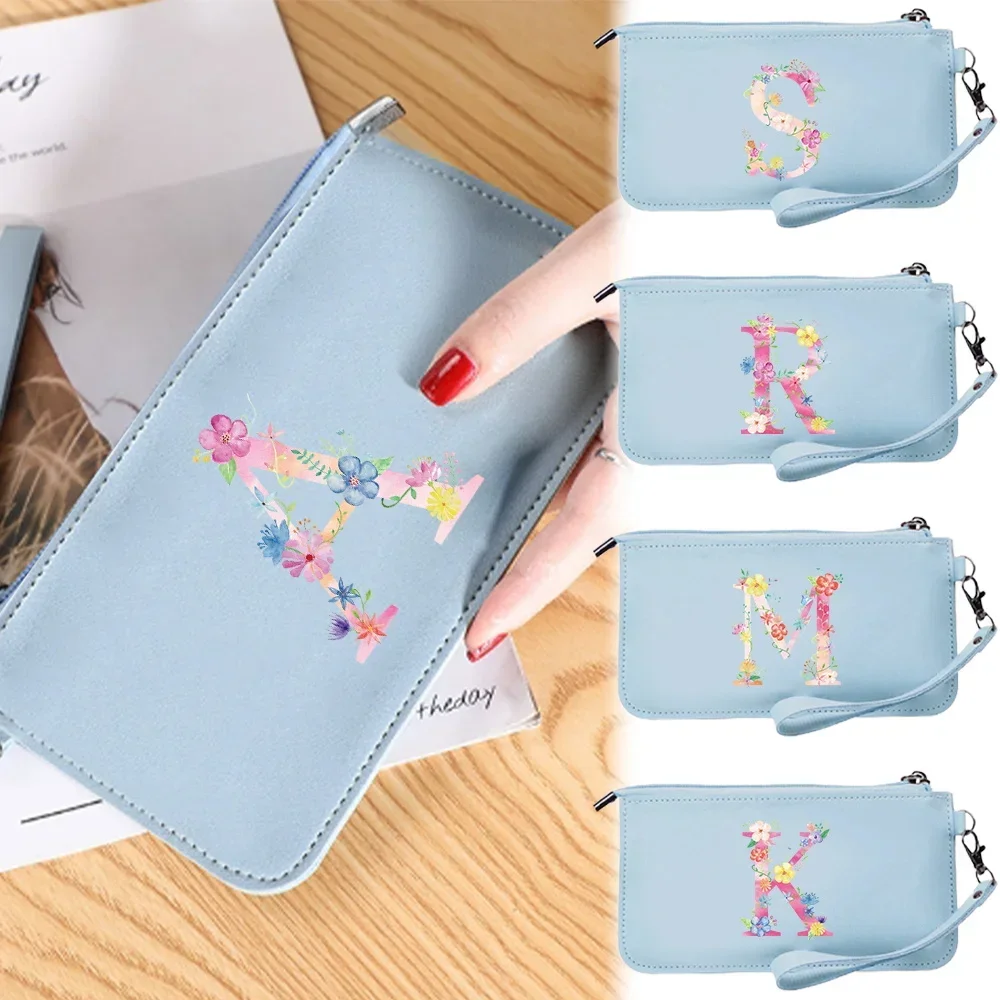 

Wallet Slim RFID Blocking Card Holder Minimalist Leather Wallets for Women Zip Around Wallet Clutch Purse Pink Letter Pattern