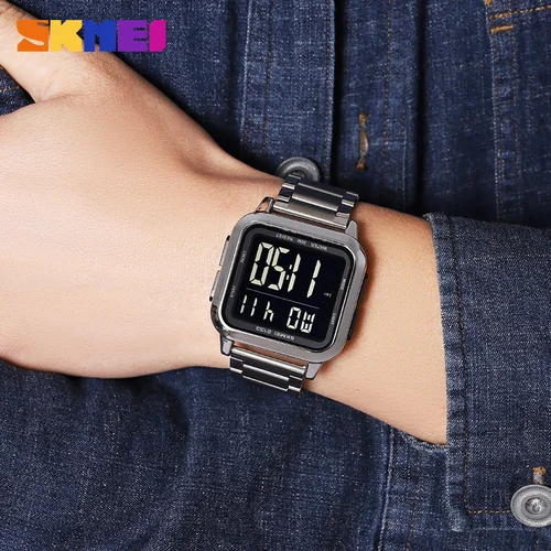 Imagen 2 del producto Reloj Original SKMEI, reloj de pulsera Digital de acero inoxidable, cronómetro de cuenta atrás, relojes deportivos para hombre, 5 reloj despertador resistente al agua 2133