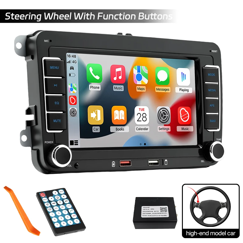 Hippcron 7 inch Autoradio Draadloze Carplay Android Auto 2din Multimedia MP5 Speler voor Volkswagen Seat Skoda Passat Golf POLO