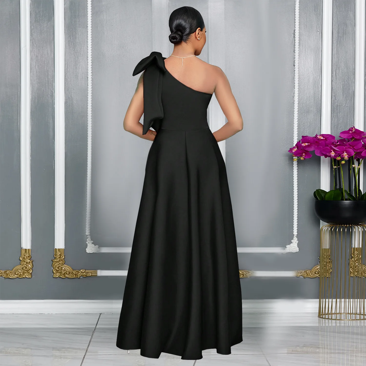 C3322 فساتين سهرة عصرية للنساء بكتف واحد وفيونكة كبيرة فستان ماكسي للسيدات فساتين أفريقية للنساء ملابس