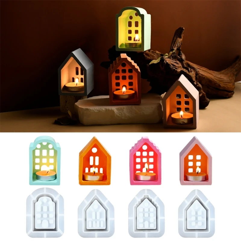 Gypsum Candlestick Silicone Mold Base Mould Hollow out House Holder Mold Ornaments Home Decorations Mould