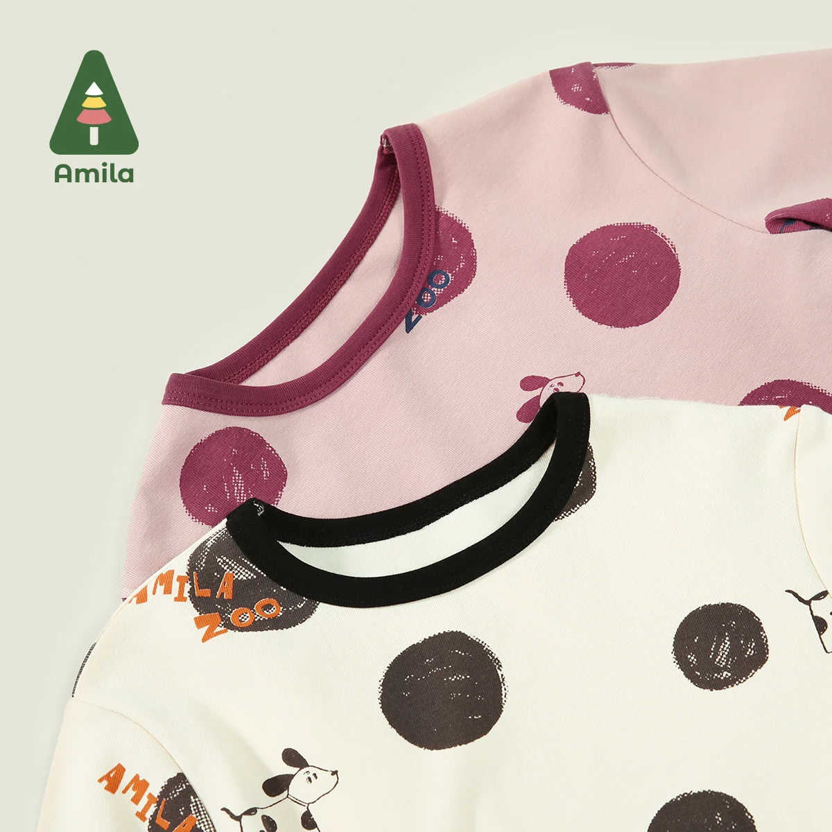 Amila Baby T-Shirt 2024 Autumn New Girls Polka Dot Contrast Color Cotton Cute Soft Breathable Loose Children’s Long-Sleeved Top