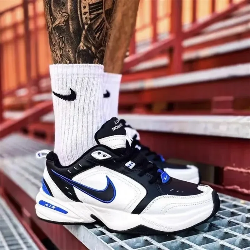 حذاء Nike Air Monarch 4 Athletic Comfort Classic Low Top Life كاجوال أسود وأبيض وأزرق