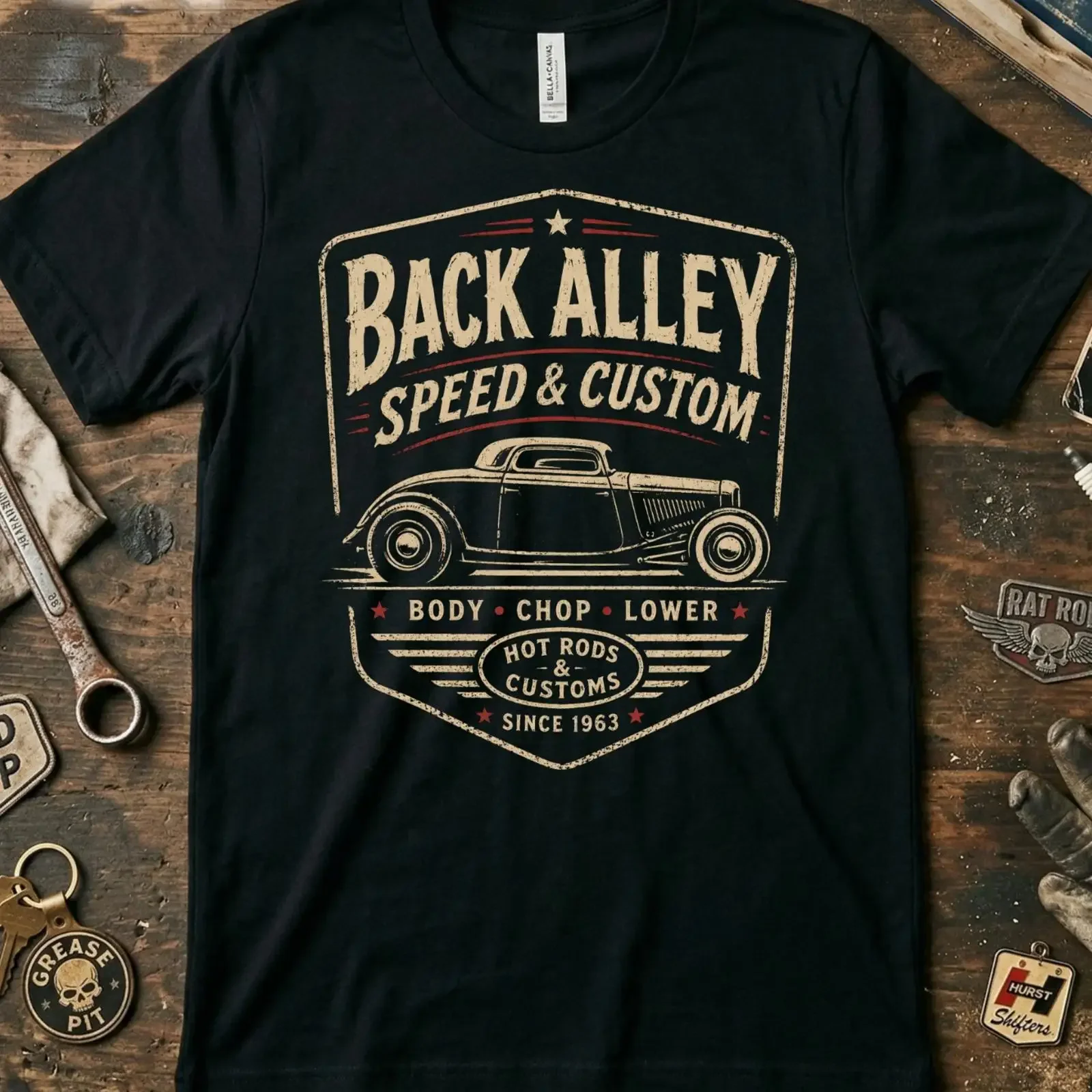 Back Alley Speed Custom Shop T Shirt Hot Rod Garage Car Guy XS 5XL vintage Washed Comfortable fashion Stretched Breathable